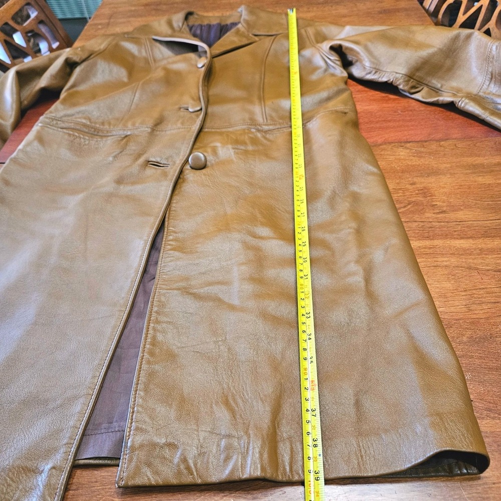 Vintage 70s Genuine Leather Trench Coat Caramel Brown Coast Sportswear Canada - Picture 6 of 6